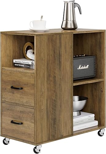 HOSTACK Sofá lateral mesita de noche móvil con 2 cajones y estante ajustable mesa auxiliar soporte de impresora para oficina en casa fácil montaje