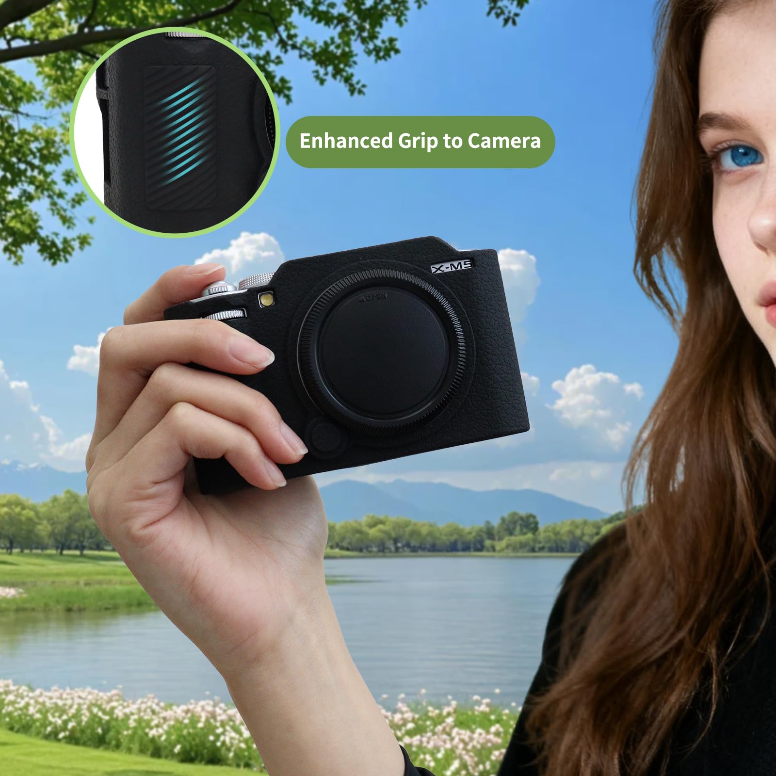 MUZIRI KINOKOO Custodia compatibile con Fujifilm X-M5/Fuji XM5 fotocamera digitale, Custodia morbida in silicone per Fuji X-M5 con superficie opaca design - Antiscivolo e antigraffio - Nero