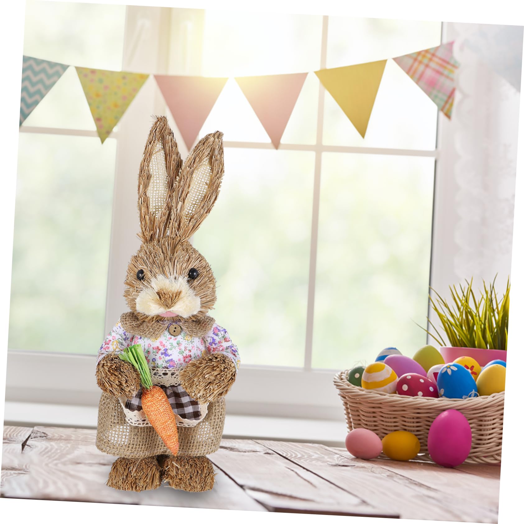 Amosfun 2 Pz Coniglio di simulazione di Pasqua bomboniere natalizie strenna natalizia pentola giocattoli rosa decorazioni per la casa per pasqua statuine di coniglietti di paglia cannuccia