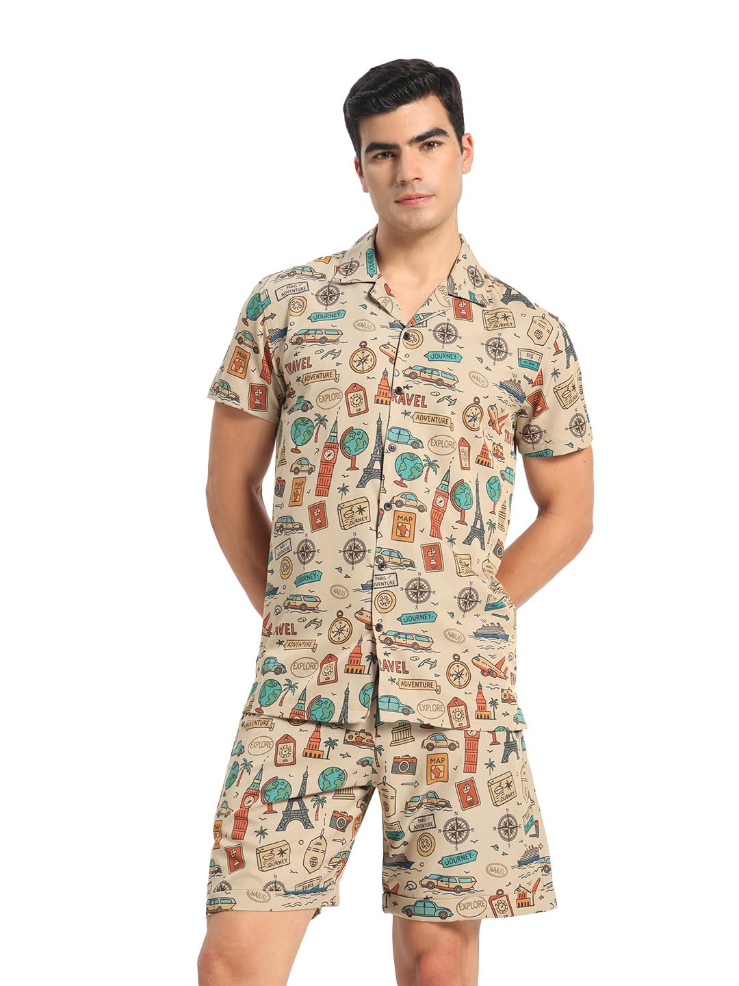 epivu Men's Tropical Printed Co-Ord Set, Cotton Blend, Half-Sleeve Shirt and Shorts, Relaxed Fit, Machine Washable-picture-16