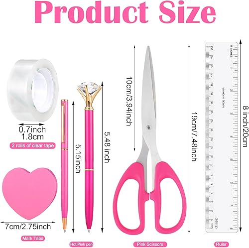 Miniatura 10 de Suministros de oficina rosa 13 en 1, accesorios de escritorio rosa para mujer con grapadora, dispensador de cinta, 1000 grapas, soporte para