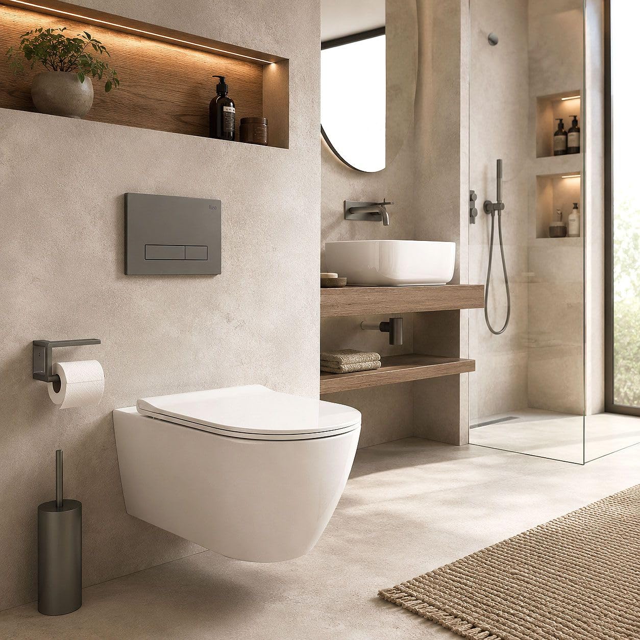 Rea - Stelaż Zestaw Podtynkowy K011a-q Do Mis Wc Z Przyciskiem Hd Tytan - 16x52,5x103,5 cm
