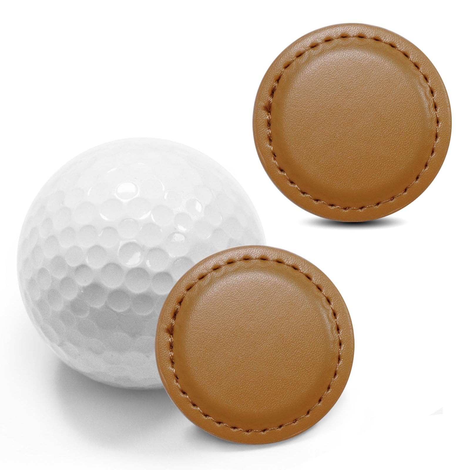 FINGER TEN Golf Ball Markers Magnetic Leather Value 2 6 Pack, Gift Set Mark Position Golf Marker Divot Tool Accessories for Men Women Kids (Light Brown-2 Pack)