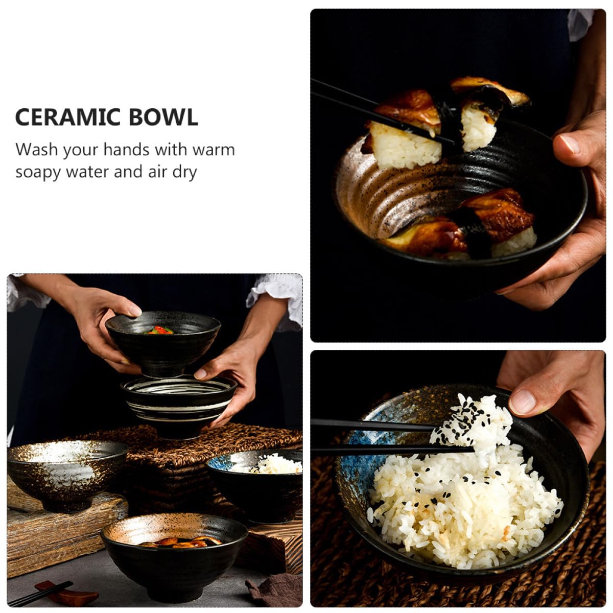 Luxshiny Tazones de Cerámica Japoneses Fáciles de Limpiar Juego de 4 Aptos para Comidas Frías y Calientes, Estilo Japonés Color Aleatorio para Ramen y Arroz
