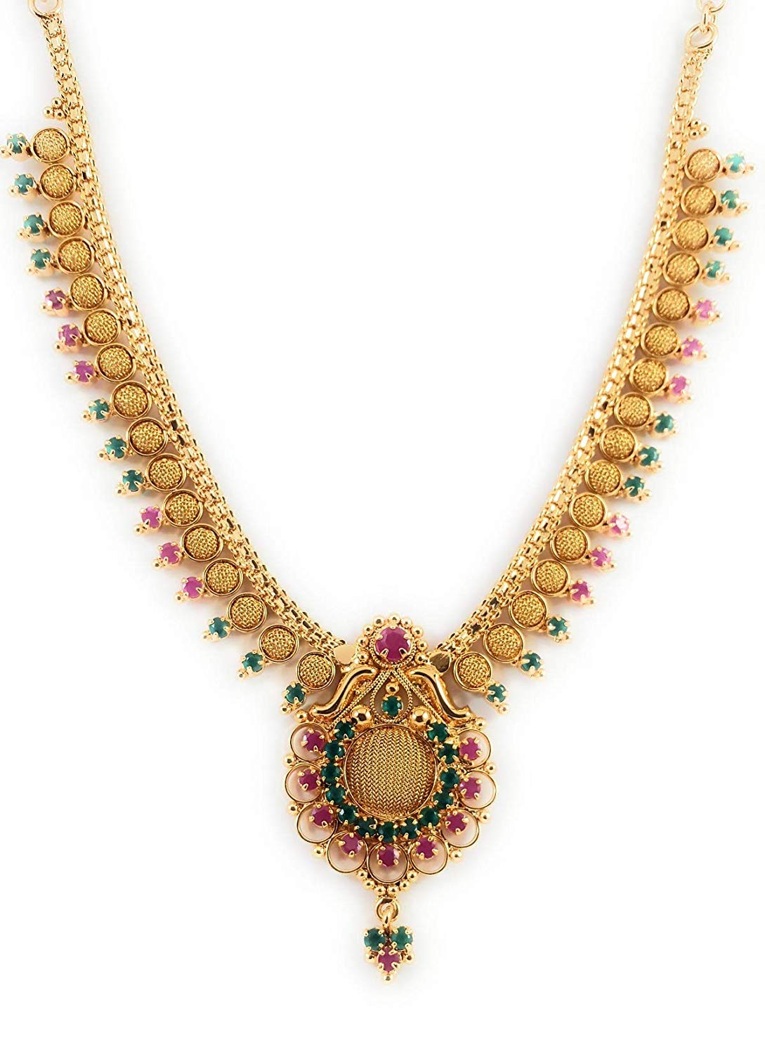 See full amazon price history chart for AFJ GOLD 1 Gram Micro Gold Plated South Indian Traditional Trendy Stylish Fashion Jewellery Ruby Emerald Handcrafted Stone Necklace for Women & Girls AFJ GOLD 1 Gram Micro Gold Plated South Indian Traditional Trendy Stylish Fashion Jewellery Ruby Emerald Handcrafted Stone Necklace for Women & Girls (B07R7QV5KX) Amazon Price History, Amazon Price Tracker