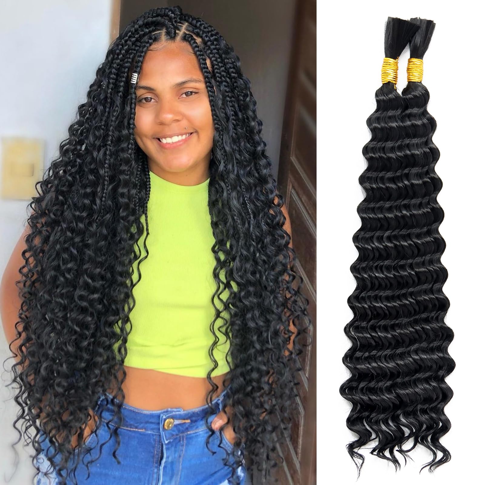 Dorsanee Deep Wave Bulk Hair for Braiding 26 Inch 2 Bundles 200g Natural Black Curly Braiding Hair for Boho Braids No Weft Wet and Wavy Braiding Hair