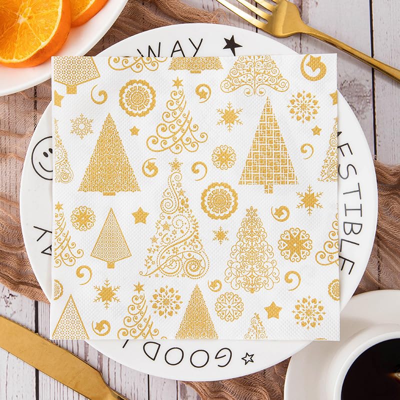 Tovaglioli di Carta Albero Di Natale D'Oro Tovaglioli Decorati Per Decoupage Bar Compleanno Carta Igienica Tovagliolo Decorazione Da Tavola Usa e getta Per Matrimoni Feste 30 Packs(33x33cm)