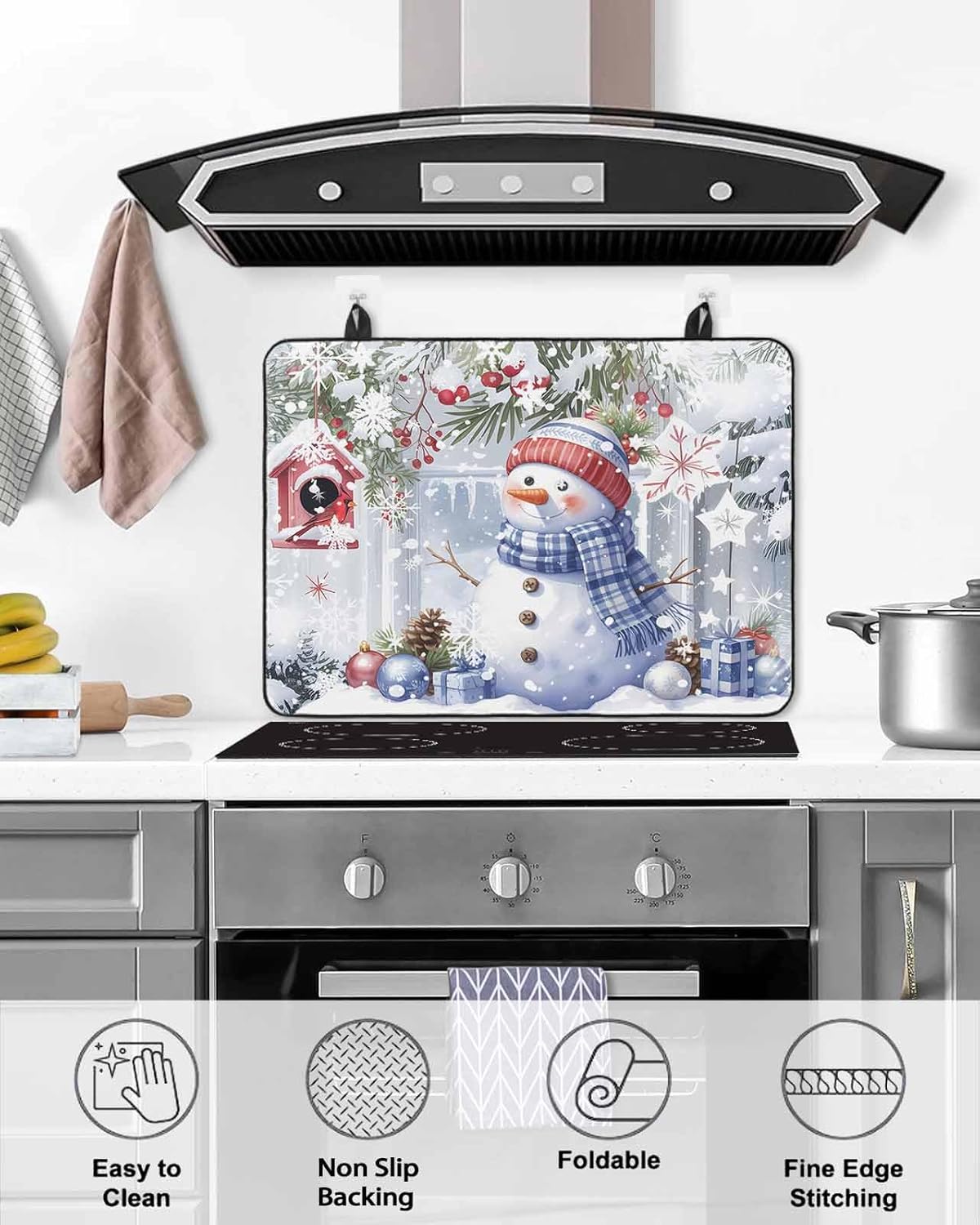 Flowers Pastoral Stove Cover for Electric Stove, Blue Hydrangeas Leaf Stove Top Cover for Glass Top, Heat Insulation Rubber Mat Foldable Cooktop Top Protector, 28.5"x20.5"