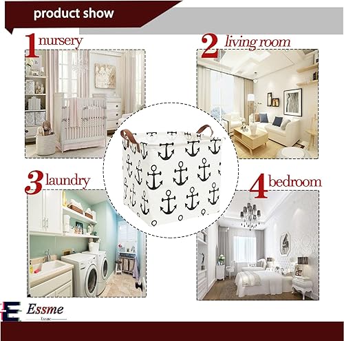 Miniatura 5 de ESSME Paquete de 3 cubos de almacenamiento cuadrados, canastas de tela de algodón, plegables e impermeables con asas para almacenamiento familiar,