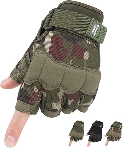 Miniatura 6 de FIORETTO Guantes sin dedos, guantes Airsoft, guantes de medio dedo para conducir, ciclismo, tiro, caza, motocicleta, escalada, trabajo al aire libre