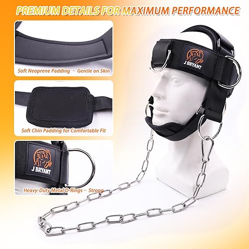Miniatura 3 de Arnés de cuello ajustable para bandas de resistencia y levantamiento de pesas, correa para la cabeza con 6 anillos en D para entrenamiento de cuello
