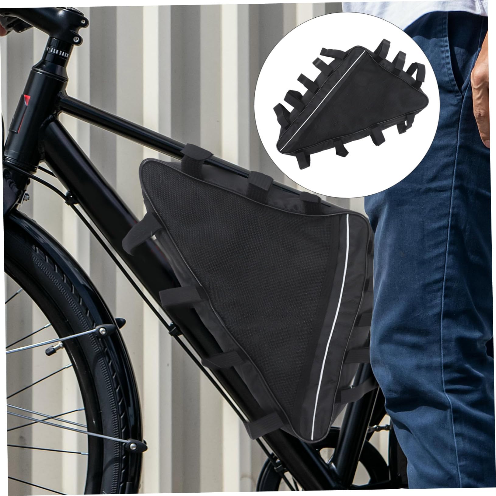 Borsa Triangolare da Bici per Telaio, Nera, Oxford | Grande Capacità, Resistentee Intemperie E’usura, Facile da Installare per Ciclismo e Trekking