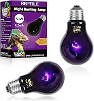 LUCKY HERP 50W Reptile Night Heat Bulbs 2 Pack - UVA Basking Lights for Bearded Dragons, Lizards, Snakes, Turtles, Chameleons