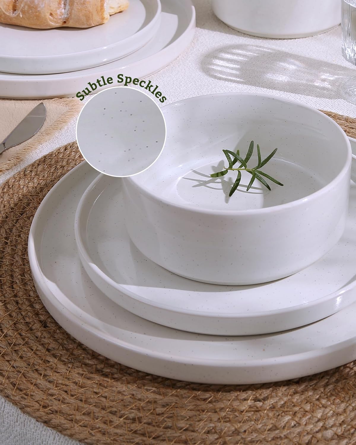 Famiware Nebula Dinnerware Set with Pasta Bowls, Service for 4 (16pcs), Fine Stoneware Plates and Bowls Sets, Microwave and Dishwasher Safe Dishes Set, White - Image 4