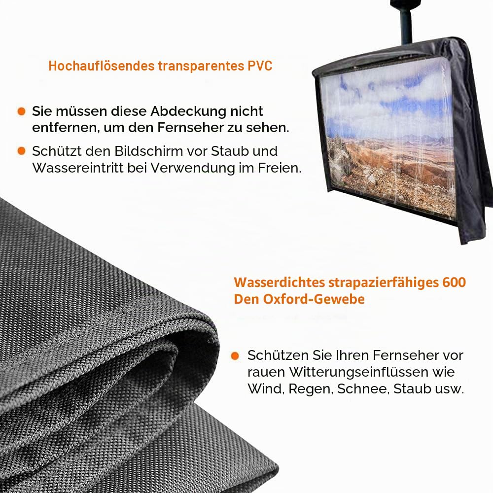 Outdoor-TV-Abdeckung – 600D wasserdichte Oxford-TV-Abdeckung mit transparenter Vorderseite, staubdicht, Fernbedienungstasche (55,9–61 cm)