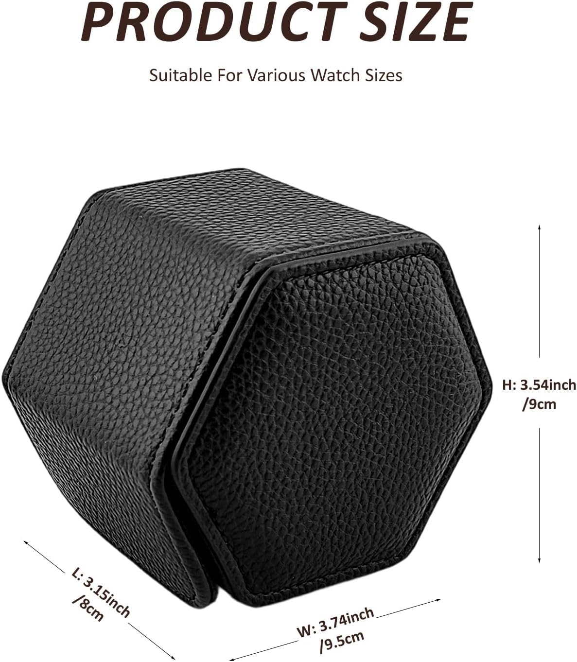 Hexagon Watch Box, Genuine Leather & Portable Storage,1-Slot, Black | 3.15 * 3.74 * 3.54inch,Deal gift for birthdays, Father's Day, Christmas and New Years