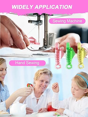 Miniatura 6 de Enhebrador de agujas para máquina de coser, insertador de aguja tipo pez grande para agujas de ojos pequeños, enhebradores simples automáticos de