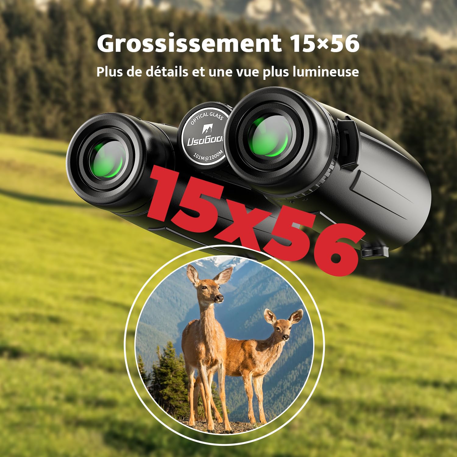 usogood Jumelles Adultes Puissante 15x56,Jumelles Professionnelles HD | avec Prisme BAK4 et Lentilles FMC, Jumelle Adultes Étanches et Légères pour Observation des Oiseaux, Événements Sportifs