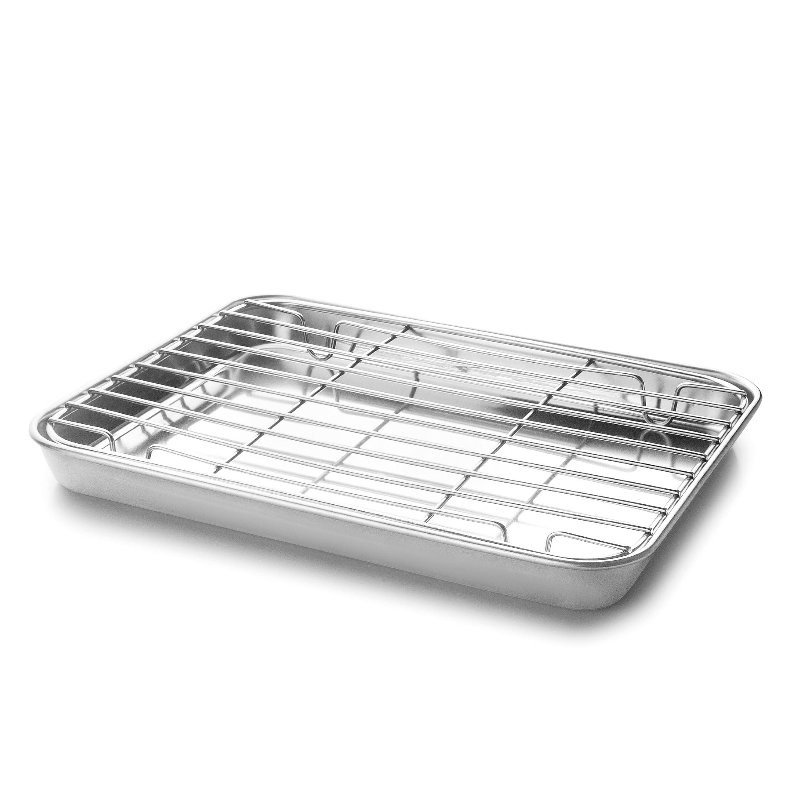 Lacor - 15563 - Plateau avec Grille Essential, Plateau en Acier Inoxydable, Haute conductivité thermique, Grille amovible, Convient pour four, Congélateur et Réfrigérateur, 23.5x15.5x2.5 cm
