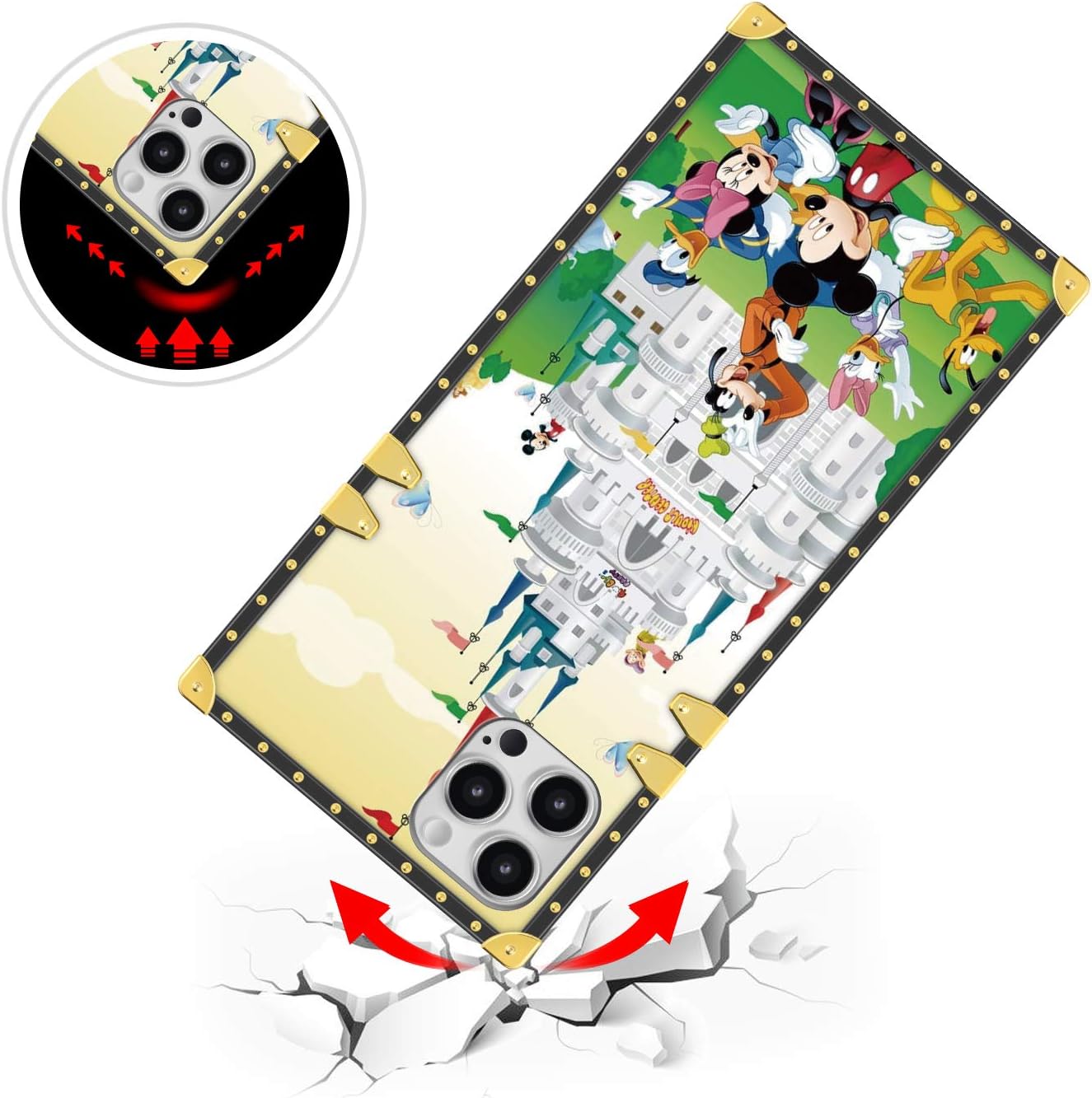 Disney iPhone 12 Pro Max Case Magsafe Compatible with 6.7 inch Built in Magnets Loop, Magsafe iPhone 12 Pro Max Case Disney Castle Mickey n Friend Cute Cartoon Square iPhone Case, TPU Soft Protective