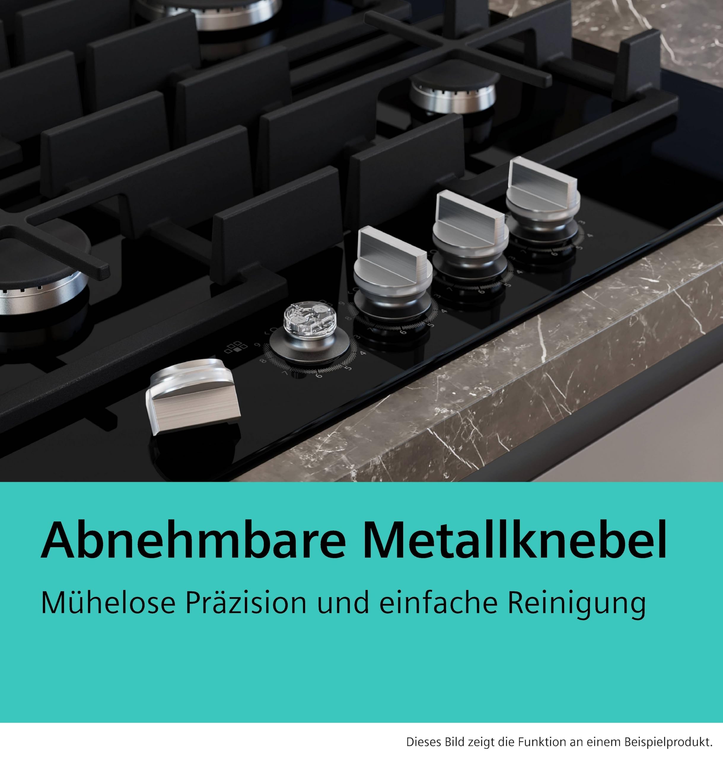 Siemens ER3A6BI40 iQ700 Domino-Kochfeld, Gas, 30 cm, 2 Heizelemente, präzise Flammensteuerung, abnehmbare Metallknebel, Glaskeramik-Oberfläche, spülmaschinengeeignete Topfträger, Schwarz