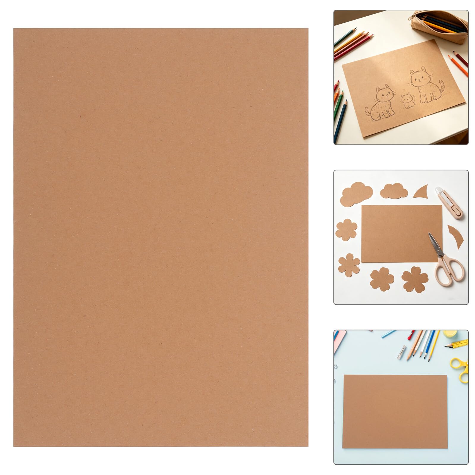 SAFIGLE 120 Hojas Papel Kraft A4 Color Caqui para Dibujo y Actividades Artísticas en Casa, Resistente al Desgarro Encrespamiento Cartulina Gruesa, Hojas
