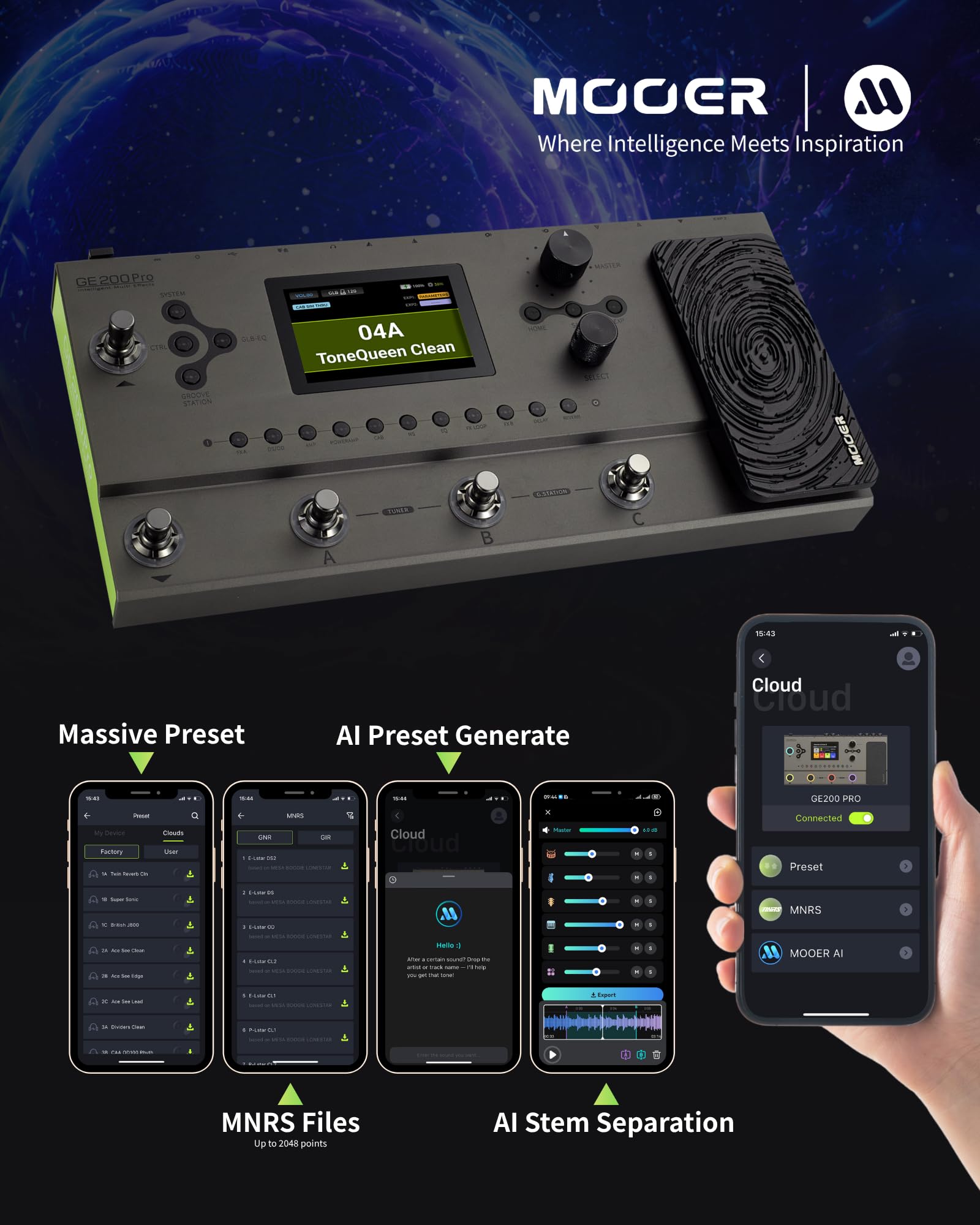 MOOER GE200 Pro New Gen.4.0 Intelligent Multi Effects Pedal Guitar