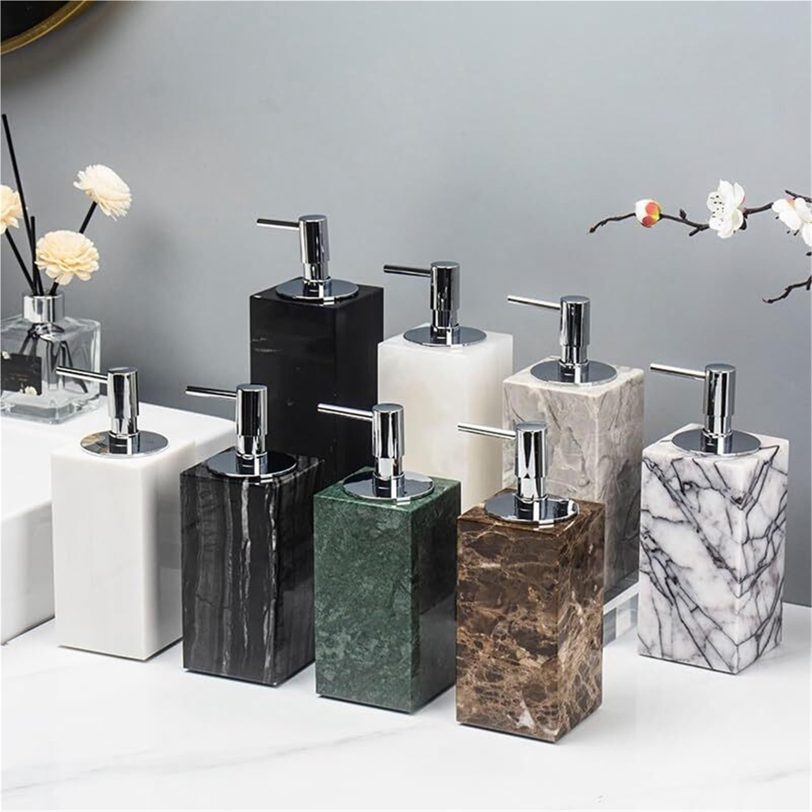 Pompa Soap Dispenser Natural Marble Hand-Polished Pump Bottle Modern Rustic Kitchen Liquid Accessori indispensabili per il bagno(A)