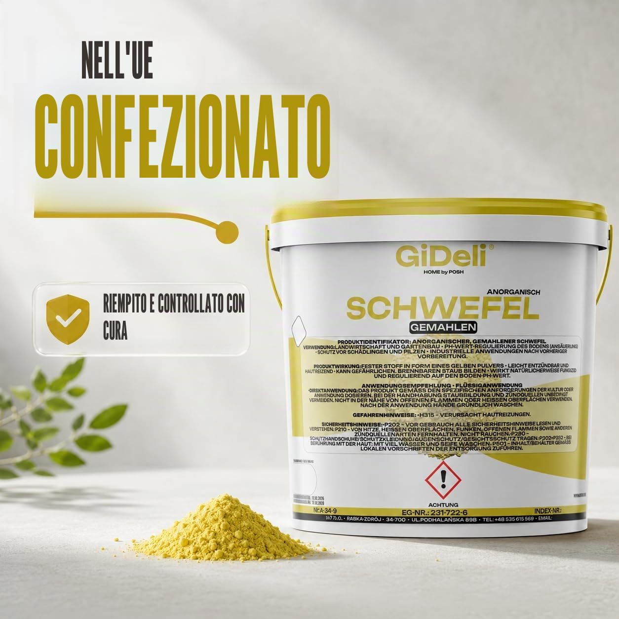 GiDeli Zolfo in polvere 5 kg inorganico 99,9% fine per l'industria cosmetica per la cura del suolo, piante zolfo nel secchio