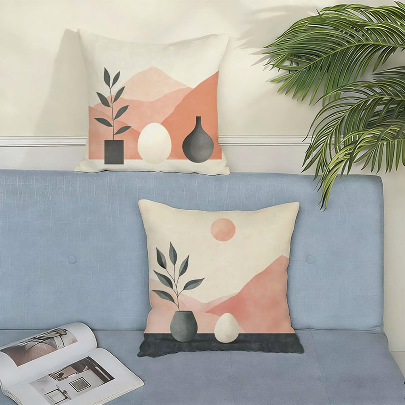 Modern Kissenbezug 80 x 80 CM 2er Set, Rosa Leinen Kissenbezug, Doppelseitiger Druck Kissenbezüge für Sofa, Couch, Bett, Mit Reißverschluss & Waschbar, Alle Jahreszeiten, Bequeme Wohnaccessoires X-783
