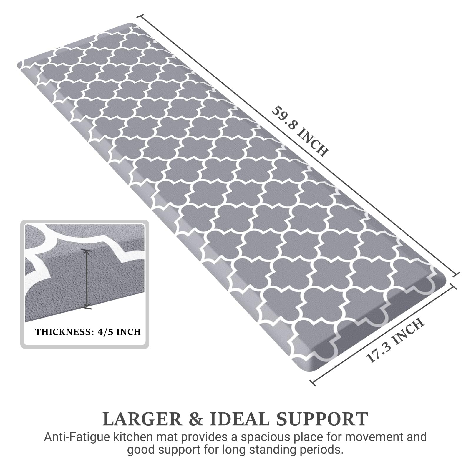 WISELIFE Alfombras de cocina antifatiga, antideslizantes, impermeables, ergonómicas, cómodas para cocina, hogar, oficina, fregadero, lavandería (17.3 x 60 pulgadas, gris)