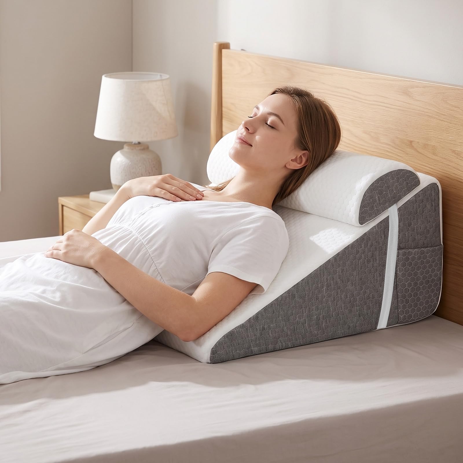 Keilkissen für Bett und Sofa, Schaum Reflux Kissen, Orthopädisches Schlafapnoe Kissen, Dreieckiges Kissen, für Schnarchen, Rückenschmerzen Linderung, Beinhochlagerung, Erholung nach Operationen, Lesen