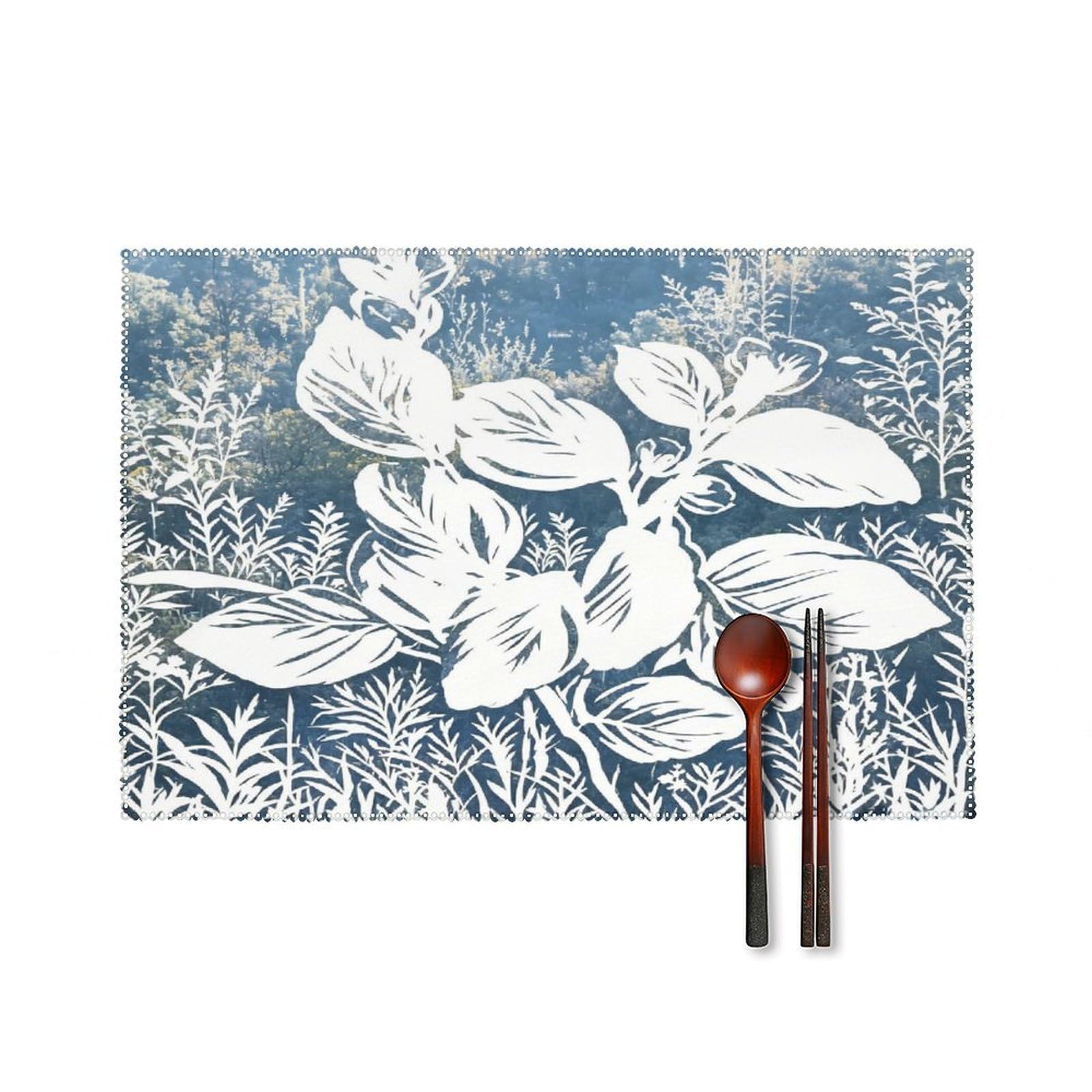 Fekiloot Style White Botanical Placemats Set Of 6,Table Mat