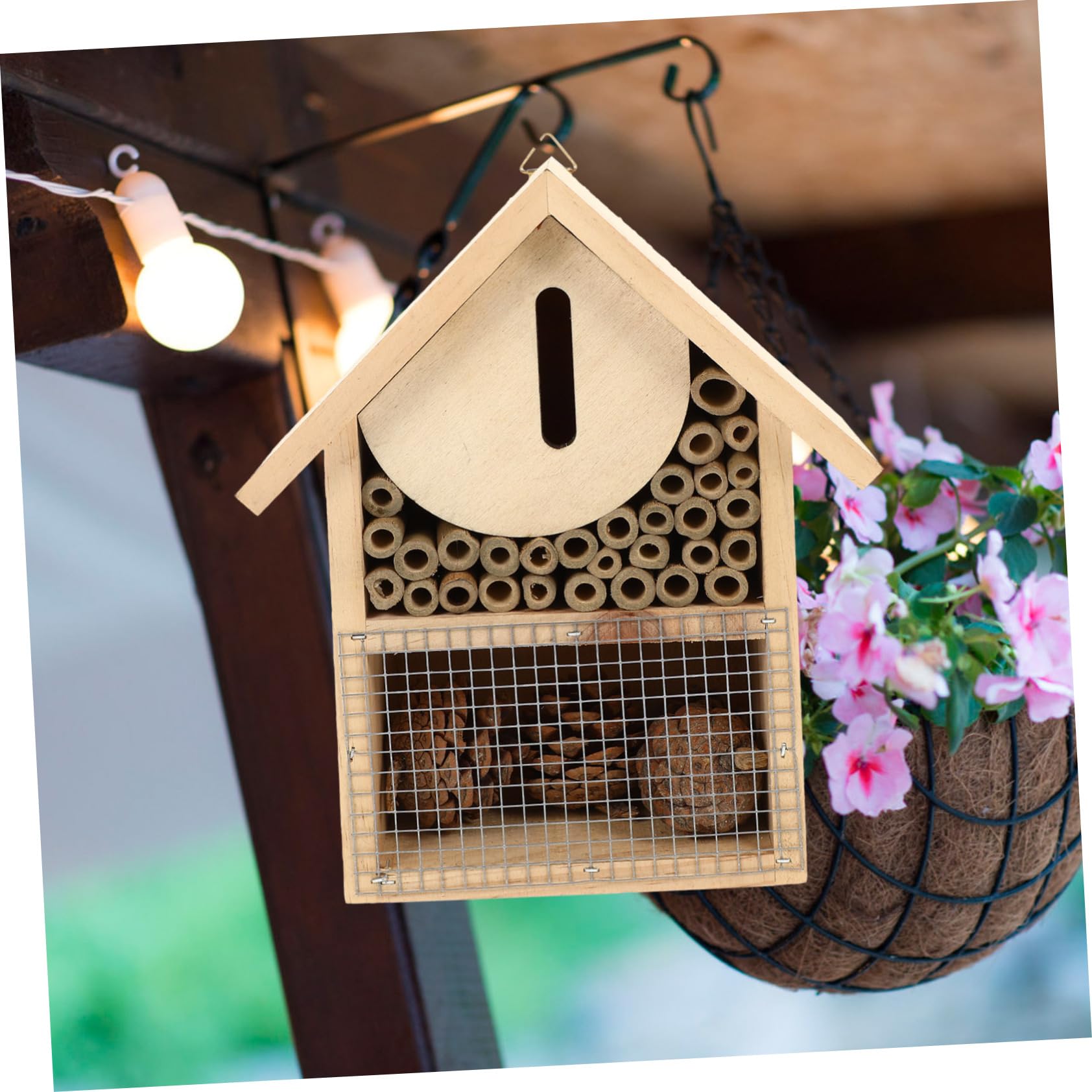 Kisangel Bienenhaus zum Aufhängen Dekoratives Bienenhotel mit Haken Schutz für Wildbienen Geeignet für Garten