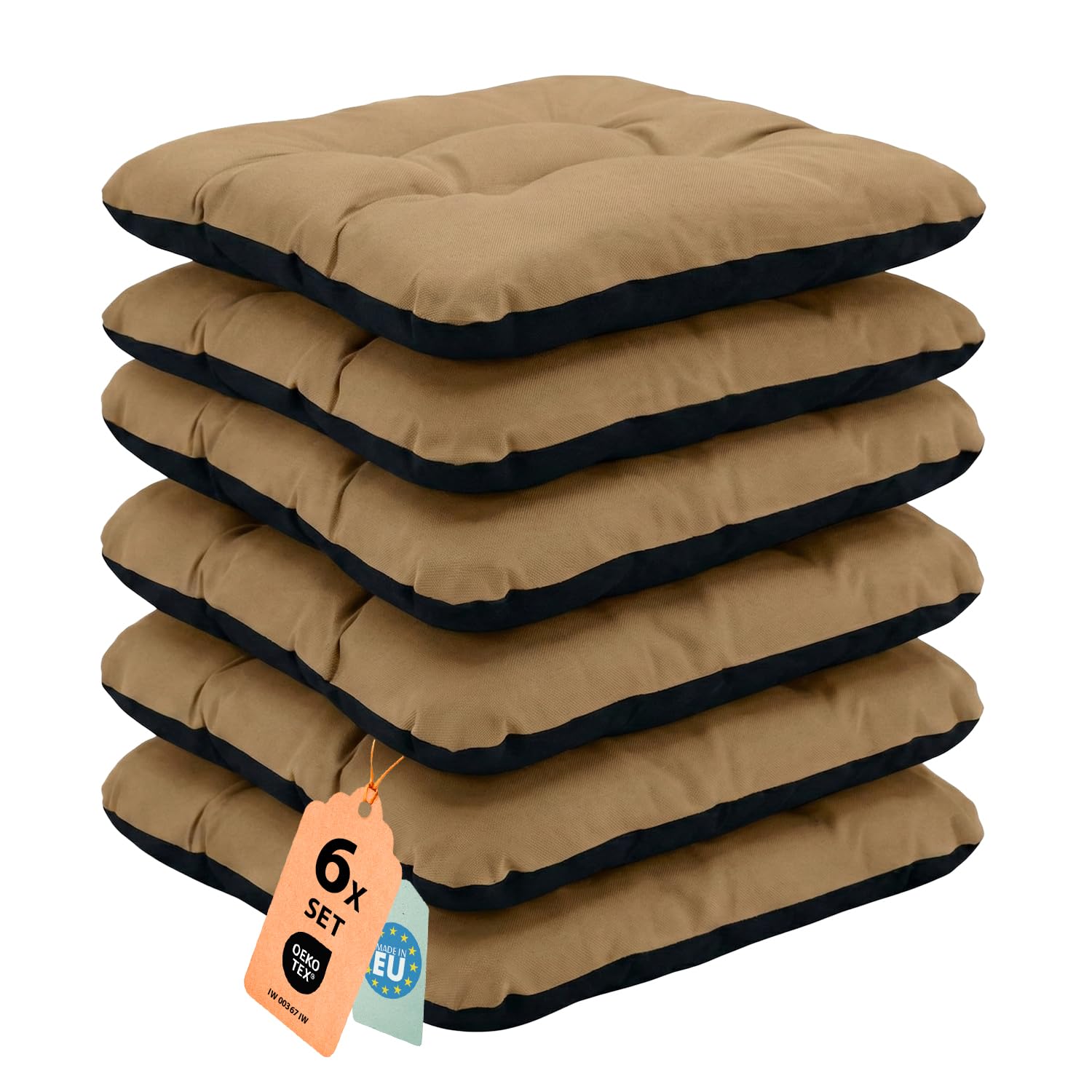 Outdoor Sitzkissen Stuhlkissen - 6er Set - 45 x 45 cm - Made in EU, Wasserdichtes & UV-beständig Gartenkissen - Stuhlauflage Stuhlpolster für Balkonstühle - Beige