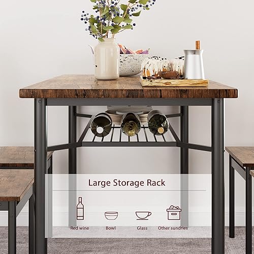 Miniatura 2 de Alkmaar Juego de mesa de comedor para 4, juego de mesa de cocina y sillas de 5 piezas, juego de mesa de comedor con estante para vino, mesa de