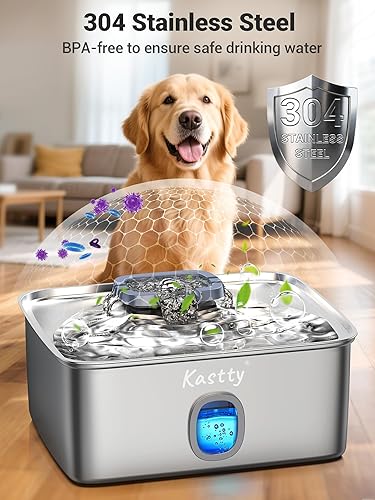 Miniatura 6 de Kastty Fuente de agua para perros de 4 galones para perros grandes, dispensador de agua para perros de acero inoxidable de 15 litros, triple