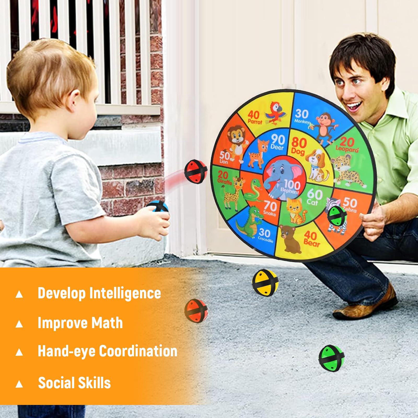 Set Freccette Bambini Con Bersaglio Pieghevole 26 Pollici, 12 Palline Adesive E 2 Ganci – Indoor/outdoor