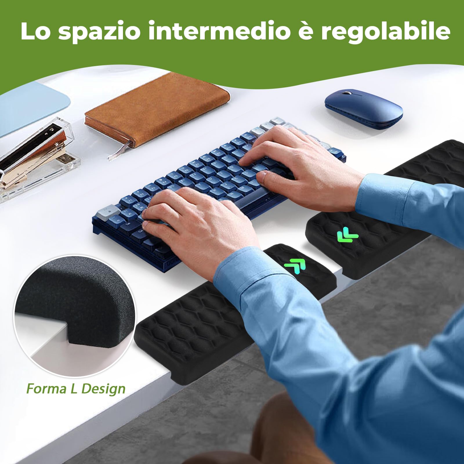 Poggiagomiti da Scrivania a Forma L 30x10.5cm Memory Foam Supporto Gomiti Ergonomico