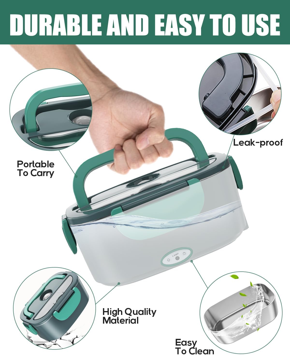 Buddew Electric Lunch Box 80W Food Heater with Dual Container, Portable Lunch Warmer for Adults, Upgraded Heated Lunch Box for Car/Truck/Office (GREEN-Dual Container) - Image 9