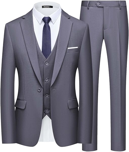 WULFUL Men’s Slim Fit Suit One Button 3-Piece Blazer Dress Business Wedding…