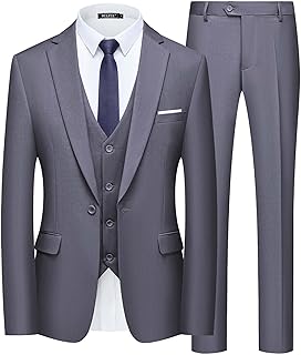 Men’s Slim Fit Suit One Button 3-Piece Blazer Dress Business Wedding Party Jacket Vest & Pant - Buy now