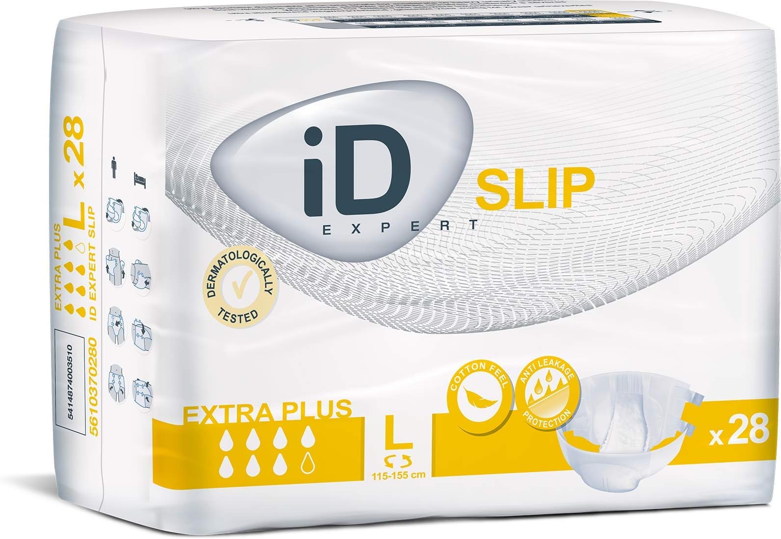 iD Expert Slip Incontinence Pads, Fast Absorbing Disposable Incontinence Briefs, Anti-Leak Protection, Wetness Indicator, Comfortable Cotton-Feel, Odour Control, Large, X-Plus, 115-155 cm