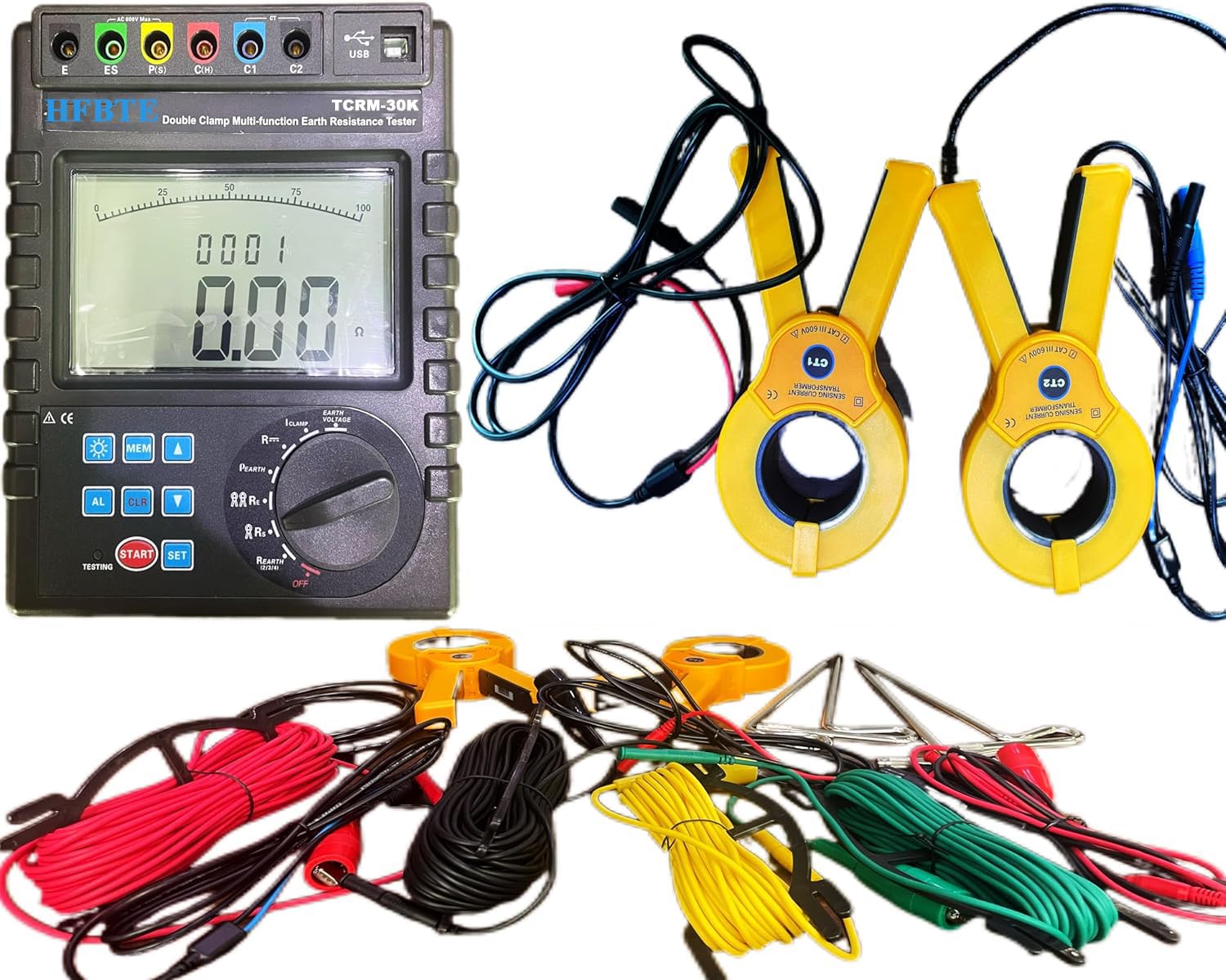 Double Clamp Earth Resistance Tester Soil Resistivity Meter for Measuring Earth Resistance,DC Resistance,Soil Resistivity,Earth Voltage,Earth Current,Etc