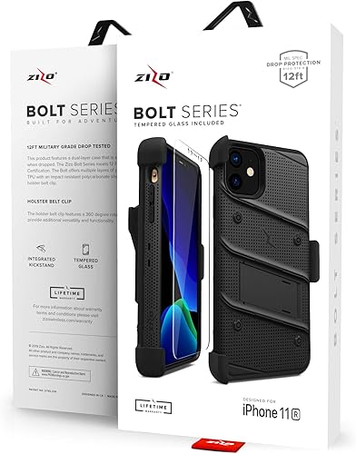 Miniatura 8 de Zizo Bolt Cover - Funda para iPhone 11 con grado militar, protector de pantalla de cristal, función atril y funda (color negro)
