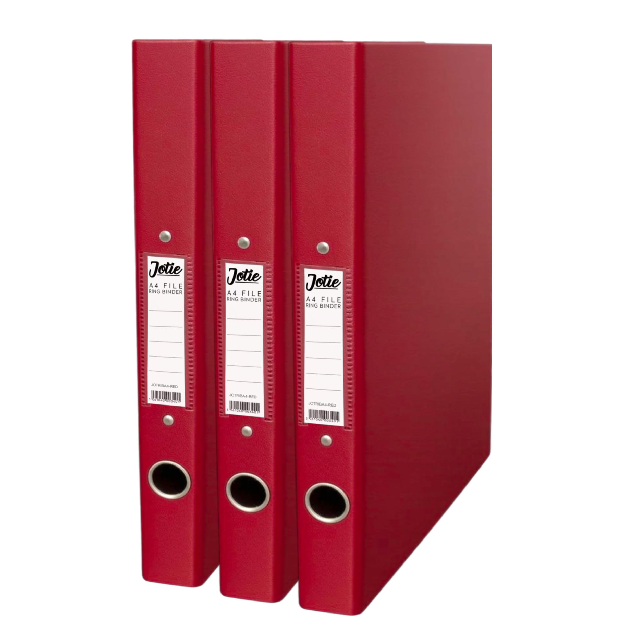 Jotie A4 Ring Binder Folder, Durable 2 Ring A4 Binder for Files & Documents, 40mm Spine, 250 Sheet Capacity, Thumb Hole & Spine Label, Office School File Storage, Red, Pack of 3