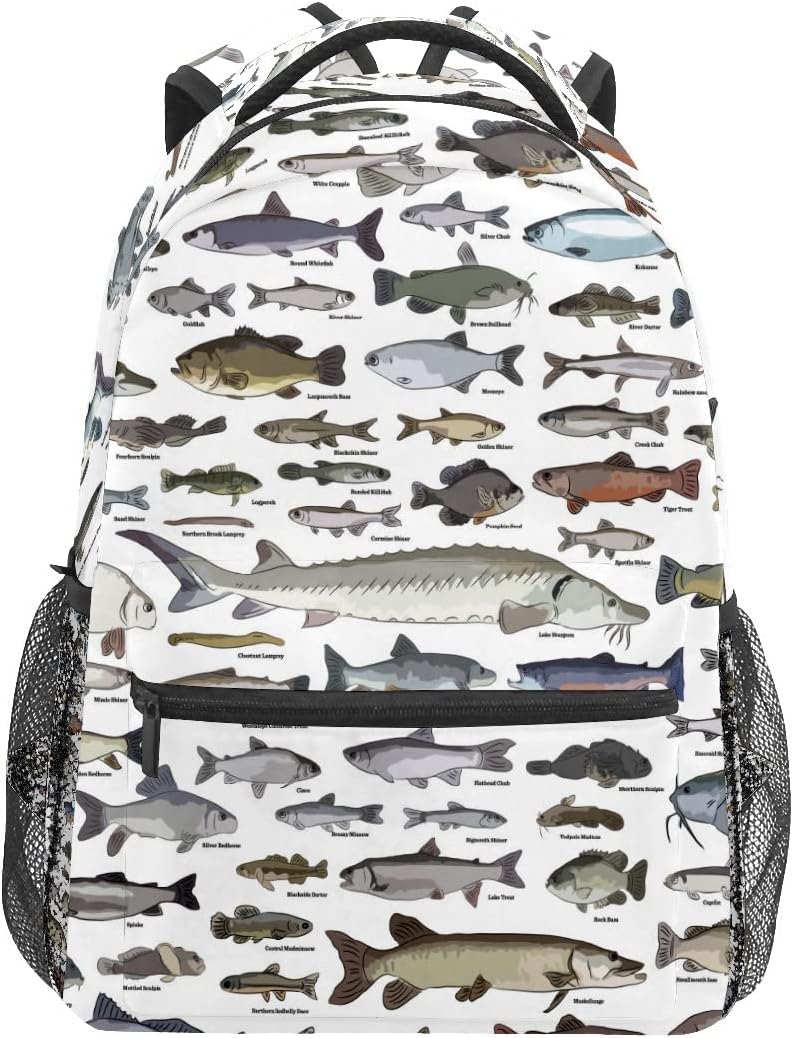 School Bag Girls Boys Backpack Frenshwater Fish Sorts Student Shoulder Book Bag Boy Girl Lightweight Durable Middle Elementary College Bags Satchel Travel Bag Hiking Camping Daypack