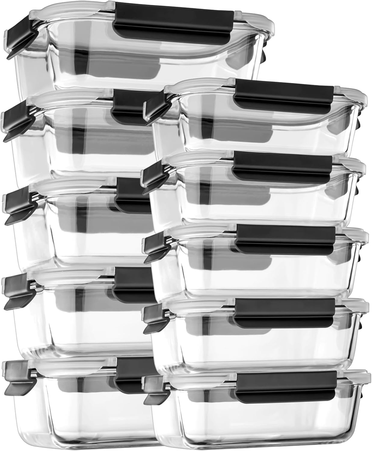 Airtight Glass Meal Prep Containers with Snap Lids – 10 Pack