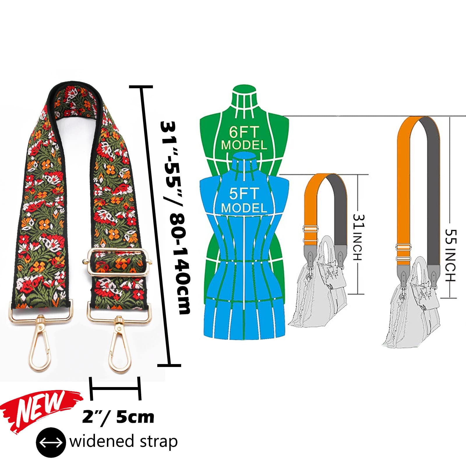 Tracolla Regolabile Per Borsa Donna - Larga 3.8cm, Lunghezza 80-130cm - Design Colorato E Resistente - Foto 4