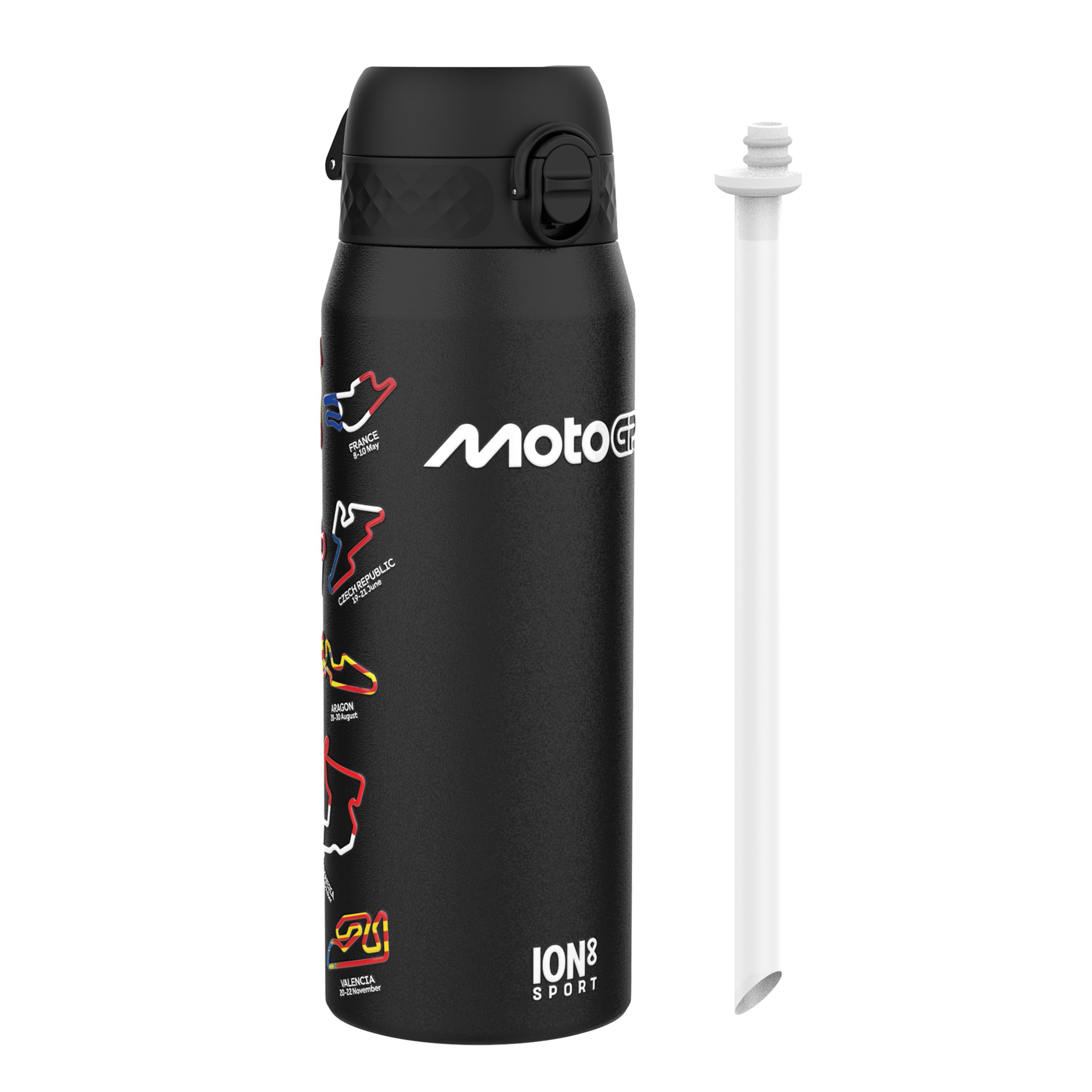 MotoGP Racing Mix Sports Thermal Water Bottle with Removable Straw, 750ml/24oz, Leak Proof Insulated Drinking Bottle, Easy to Open, Secure Lock, Dishwasher Safe, Flip Cover, Metal Bottle